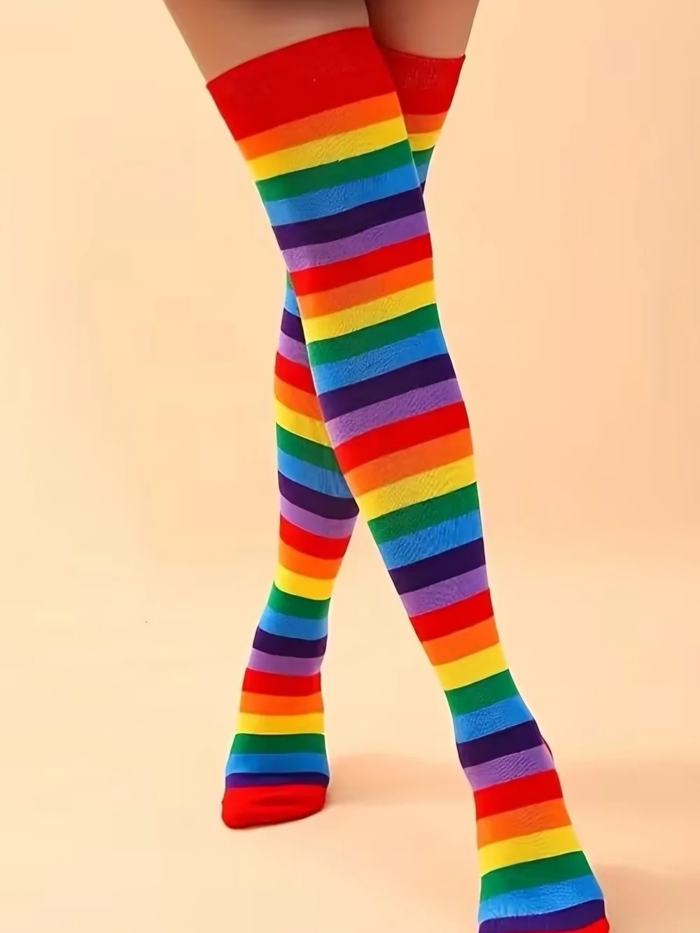 NEW! 🌈 🧦 PRIDE & SOLIDARITY Rainbow Striped HIGH SOCKS CUTE RETRO FUN ONE SIZE